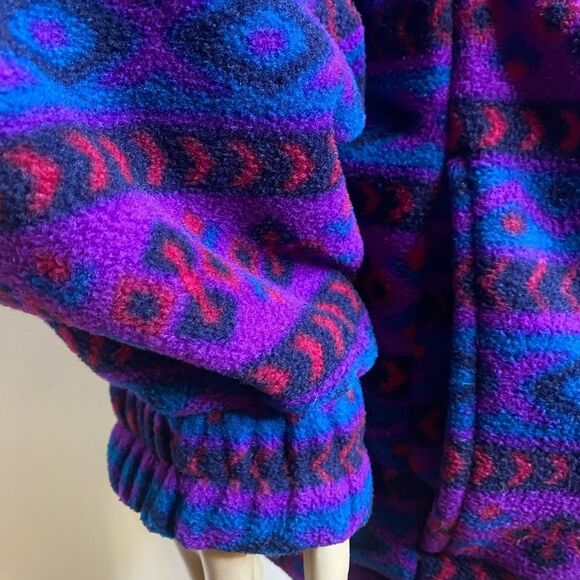 Vintage 90s Purple & Blue Aztec Print Fleece Jacket Size XL - Picture 6 of 9